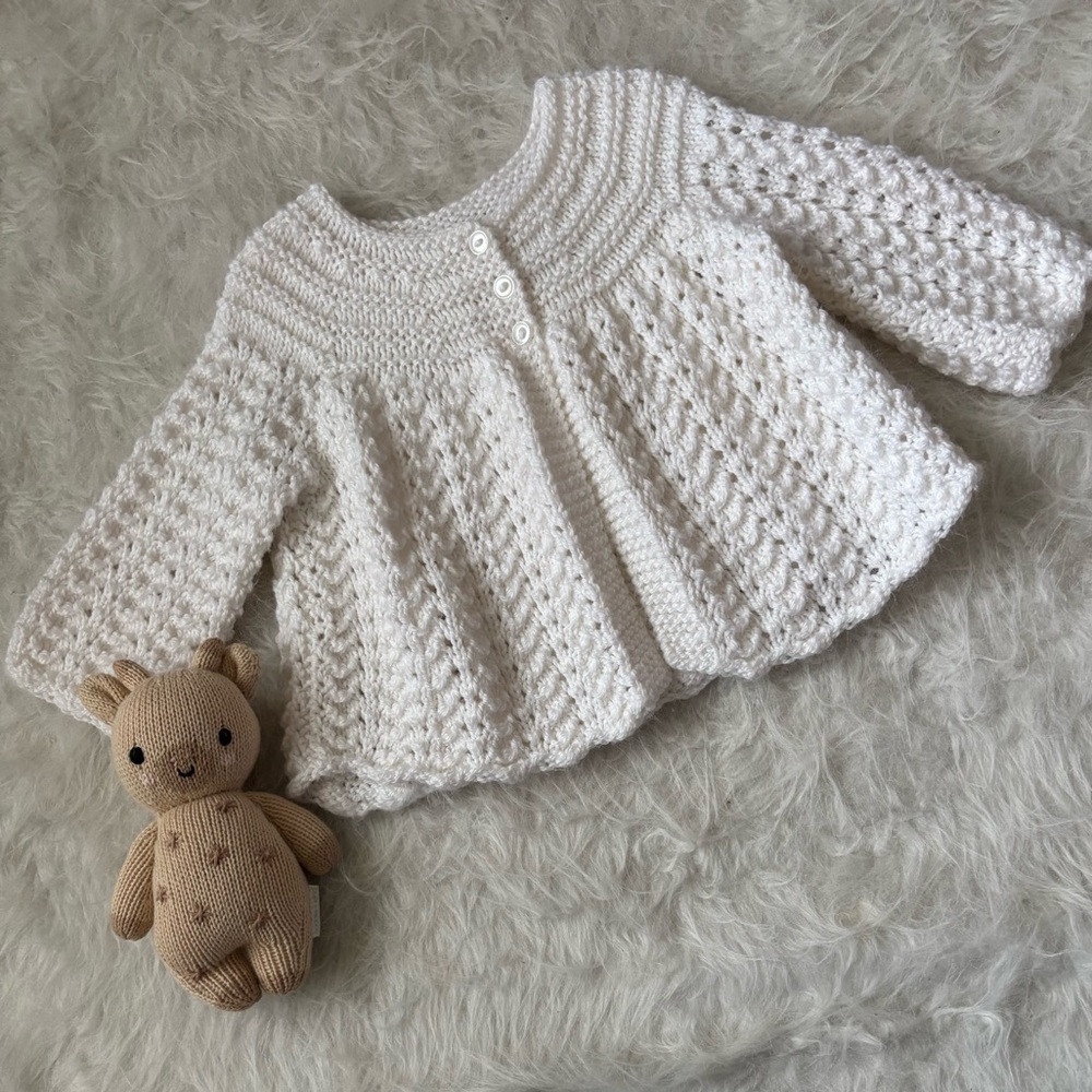 Cozy White Hand Knit Baby Sweater